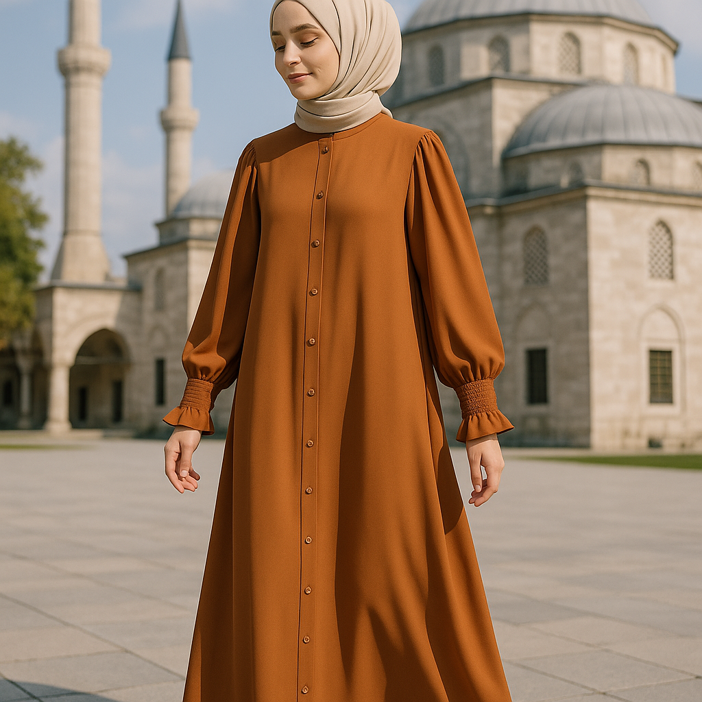 Elegant "Muted Rust" Abaya with Beige Hijab