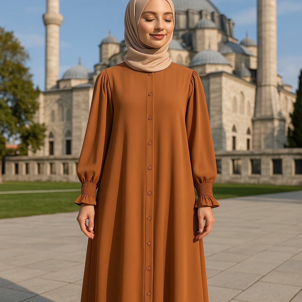 Elegant "Muted Rust" Abaya with Beige Hijab