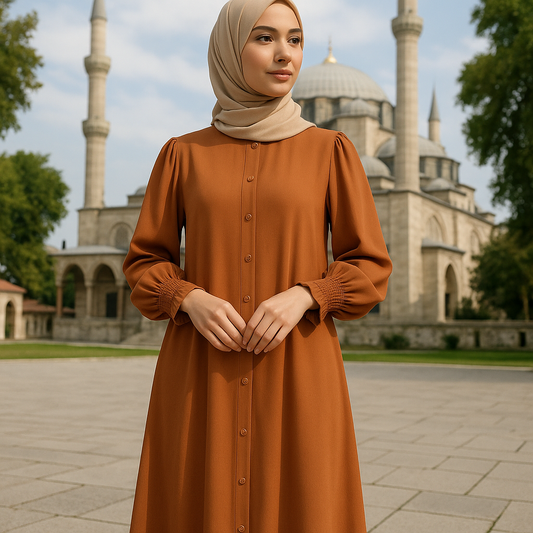 Elegant "Muted Rust" Abaya with Beige Hijab