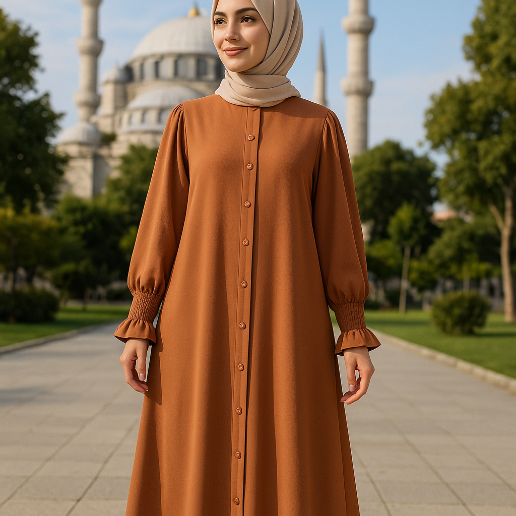 Elegant "Muted Rust" Abaya with Beige Hijab
