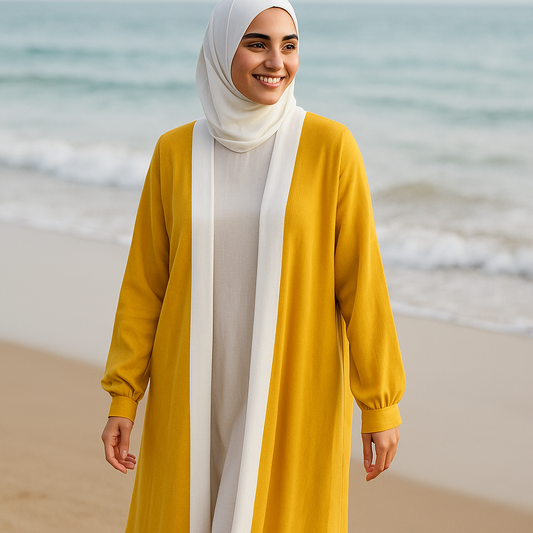 The "Coastal Glow" Abaya with Hijab – Two-Tone with Optional Belt