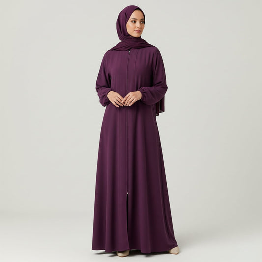 The "Regal Plum" Abaya With Front Zip